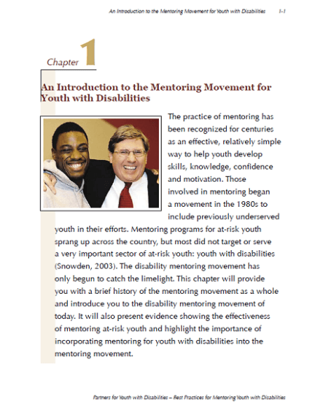 image of the introduction of a document that talks about mentoring youth with disabilities